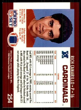 1990 NFL Pro Set Rich Camarillo Football Card #254