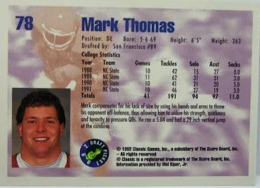 1992 Classic Draft Picks Mark Thomas Football Card #78