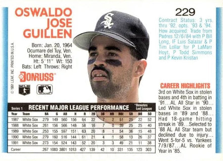 1992 Donruss Oswaldo Jose Guillen Baseball Card #229