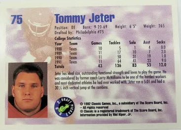 1992 Classic Draft Picks Tommy Jeter Football Card #75