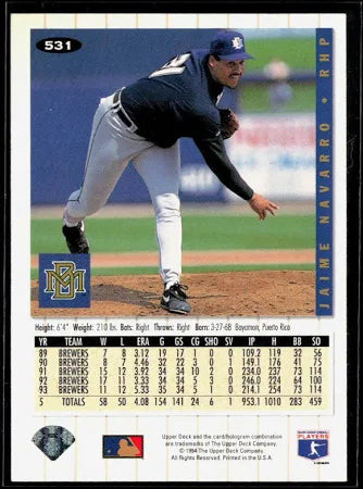 1994 Upper Deck Collectors Choice Jaime Navarro Baseball Card #531