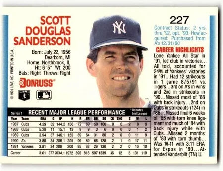 1992 Donruss Scott Douglas Sanderson Baseball Card #227