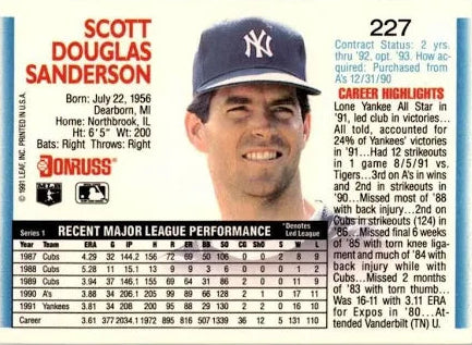 1992 Donruss Scott Douglas Sanderson Baseball Card #227