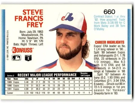 1992 Donruss Steve Francis Frey Baseball Card #660