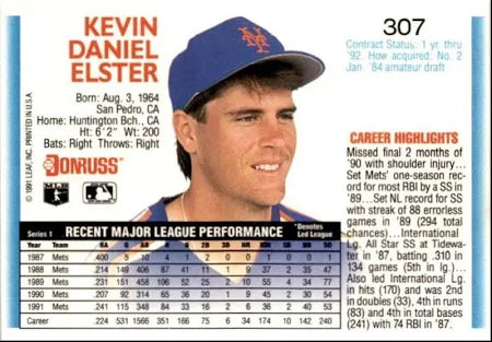 1992 Donruss Kevin Daniel Elster Baseball Card #307