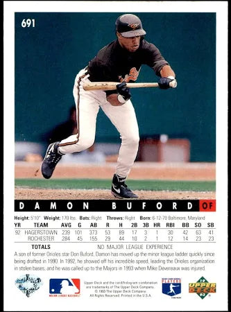 1993 Upper Deck Damon Buford Baseball Card #691