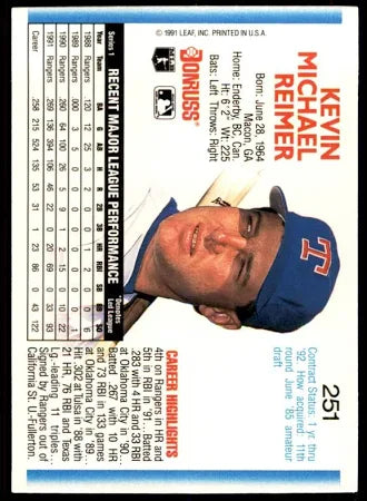 1992 Donruss Kevin Michael Reimer Baseball Card #251