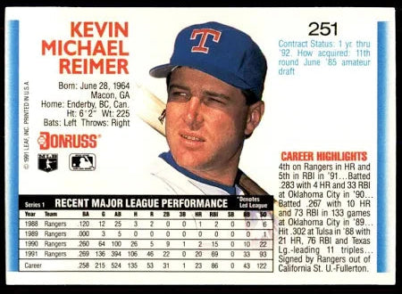 1992 Donruss Kevin Michael Reimer Baseball Card #251