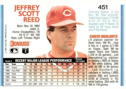 1992 Donruss Jeffrey Scott Reed Baseball Card #451