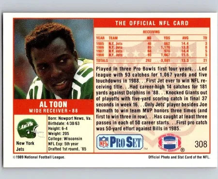 1989 NFL Pro Set Al Toon Football Card #308