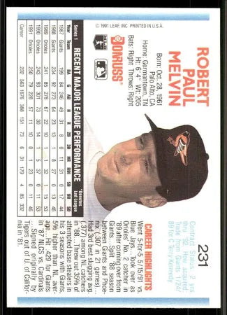 1992 Donruss Robert Paul Melvin Baseball Card #231