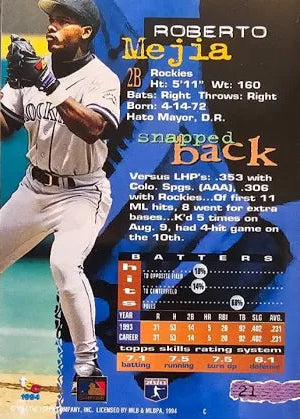 1994 Topps Stadium Club Roberto Mejia Baseball Card #21