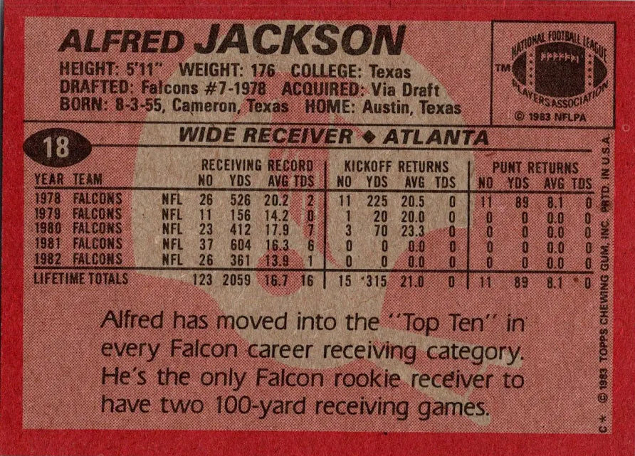 1983 Topps Alfred Jackson Football Card #18