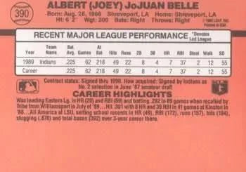 1990 Donruss Joey Belle Baseball Card #390