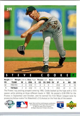 1993 Upper Deck Steve Cooke Baseball Card #599