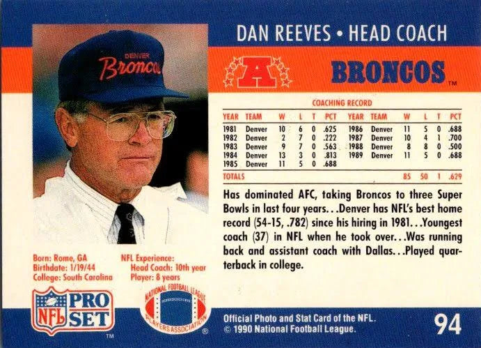 1990 NFL Pro Set Dan Reeves Football Card #94