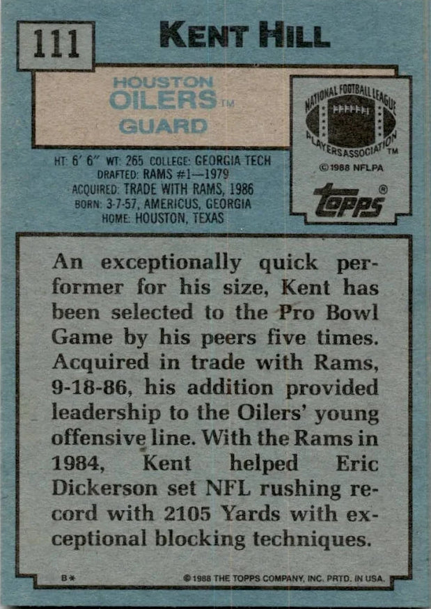 1988 Topps Kent Hill Football Card #111