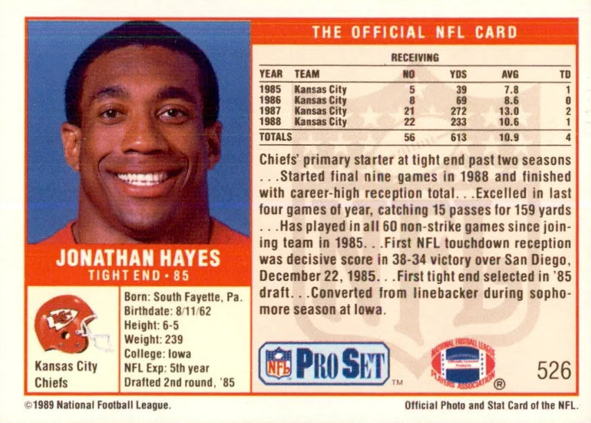 1989 NFL Pro Set Jonathan Hayes Football Card #526