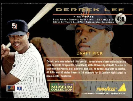1994 Pinacle Draft Pick Derrek Lee Baseball Card #438