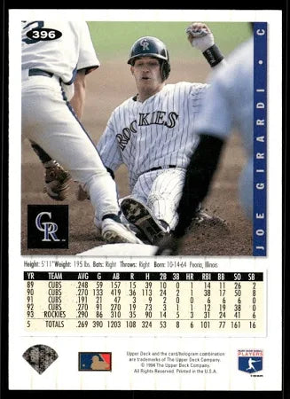 1994 Upper Deck Collectors Choice Joe Girardi Baseball Card #396