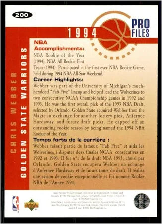 1994 Upper Deck Collectors Choice 1994 Pro Files Chris Webber Basketball Card #200