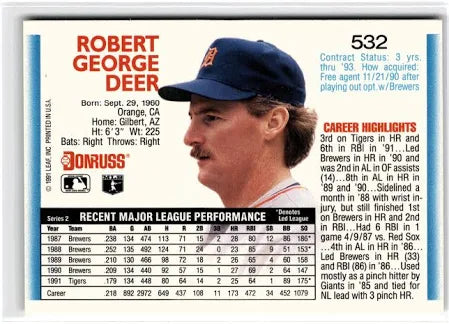1992 Donruss Robert George Deer Baseball Card #532