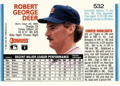 1992 Donruss Robert George Deer Baseball Card #532
