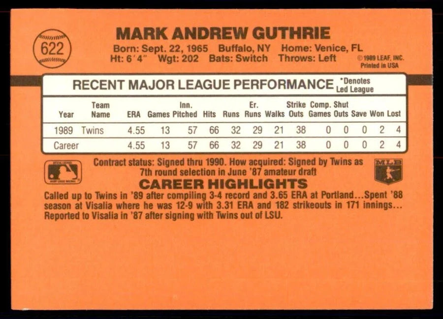 1990 Donruss Mark Andrew Guthrie Baseball Card #622