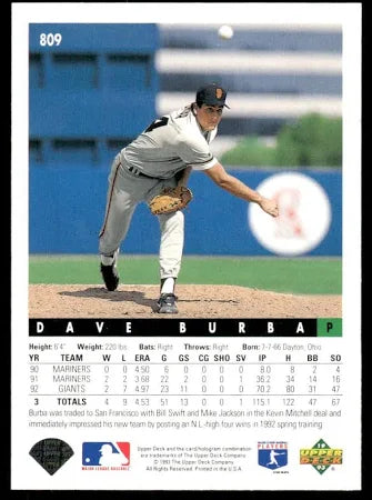 1993 Upper Deck Dave Burba Baseball Card #809