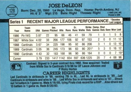 1991 Donruss Jose DeLeon Baseball Card #128