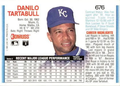 1992 Donruss Danilo Tartabull Baseball Card #676