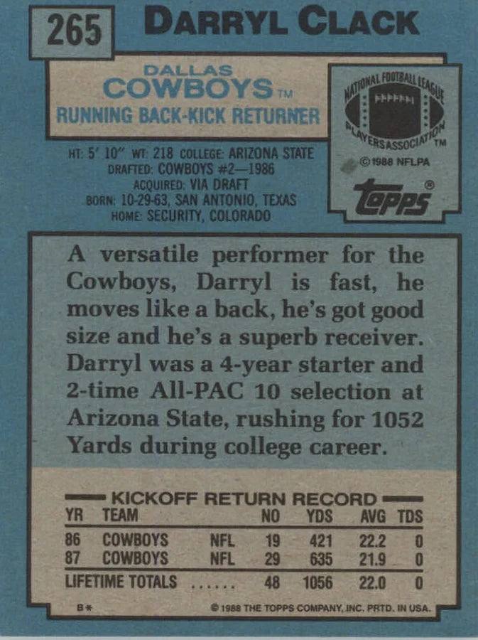 1988 Topps Darryl Clack Football Card #265
