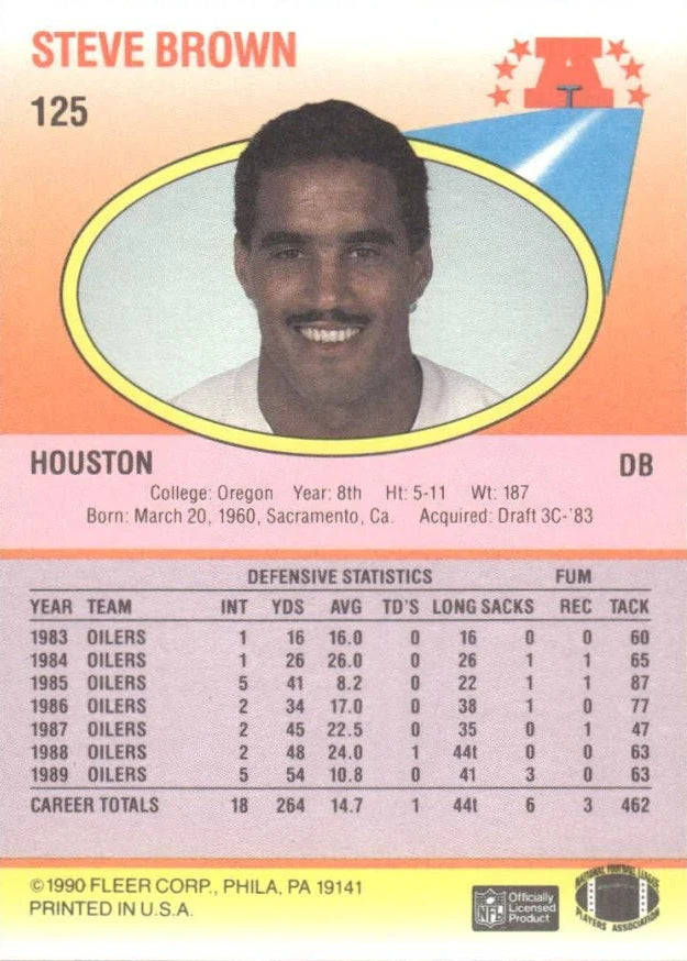 1990 Fleer Steve Brown Football Card #125