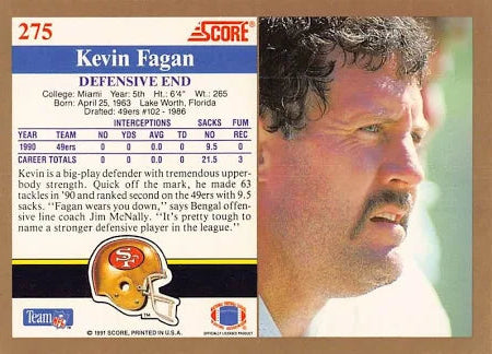 1991 Score Kevin Fagan Football Card #275