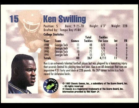 1992 Classic Draft Picks Ken Swilling Football Card #15