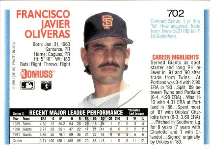 1992 Donruss Francisco Javier Oliveras Baseball Card #702