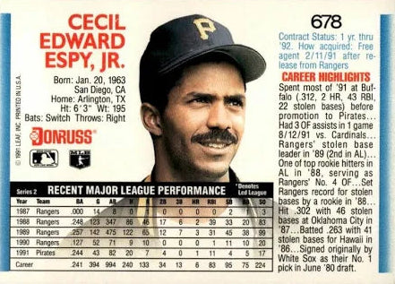 1992 Donruss Cecil Edward Espy Baseball Card #678