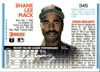 1992 Donruss Shane Lee Mack Baseball Card #345