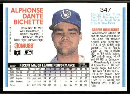 1992 Donruss Alphonse Dante Bichette Baseball Card #347