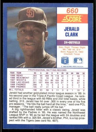 1990 Score Jerald Clark Baseball Card #660