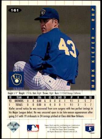 1993 Upper Deck Mark Kiefer Baseball Card #161