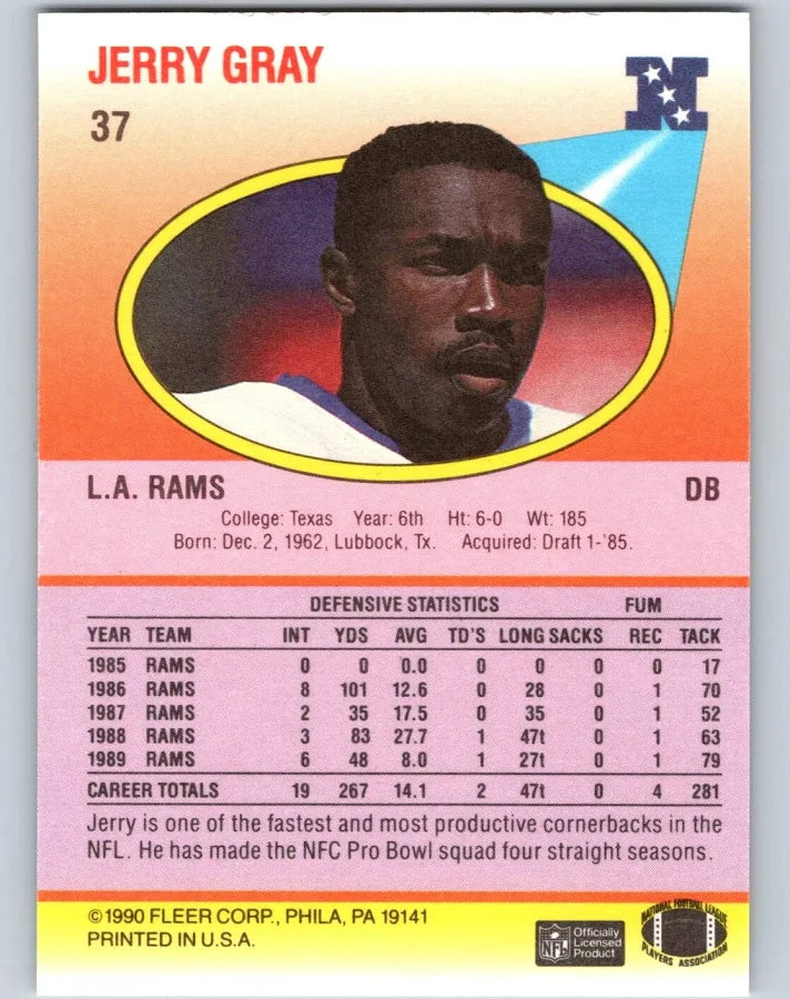 1990 Fleer Jerry Gray Football Card #37