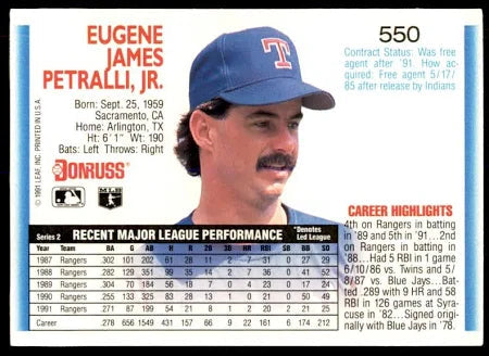 1992 Donruss Eugene James Petralli Jr. Baseball Card #550