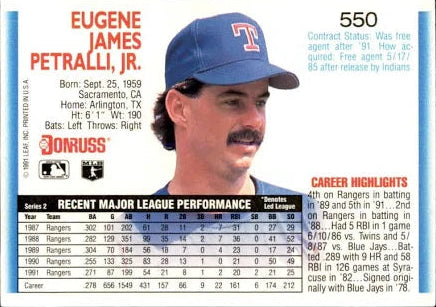 1992 Donruss Eugene James Petralli Jr. Baseball Card #550