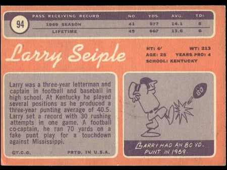 1969 Topps Larry Seiple Football Card #94