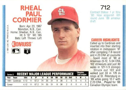 1992 Donruss Rheal Paul Cormier Baseball Card #712