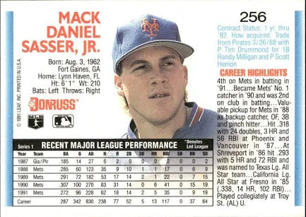 1992 Donruss Mack Daniel Sasser Jr. Baseball Card #256