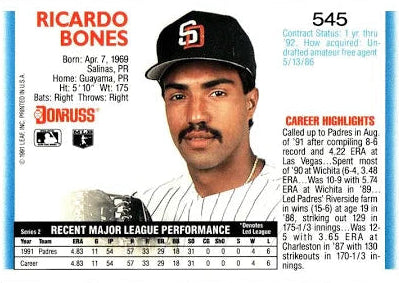 1992 Donruss Ricardo Bones Baseball Card #545