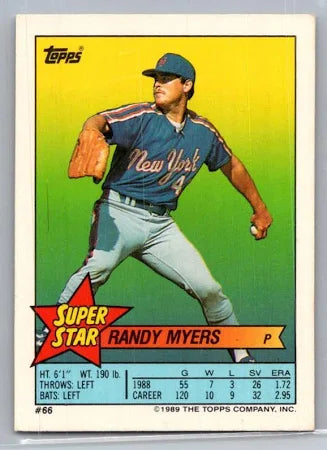 1989 Topps Super Star Randy Myers Baseball Card #66