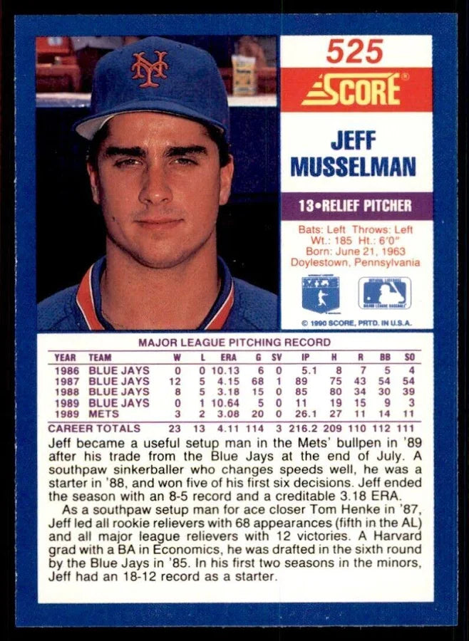 1990 Score Jeff Musselman Baseball Card #525